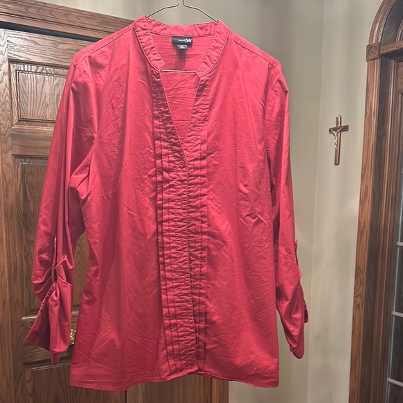 East 5th Tops - Coral Red Button-Up Blouse